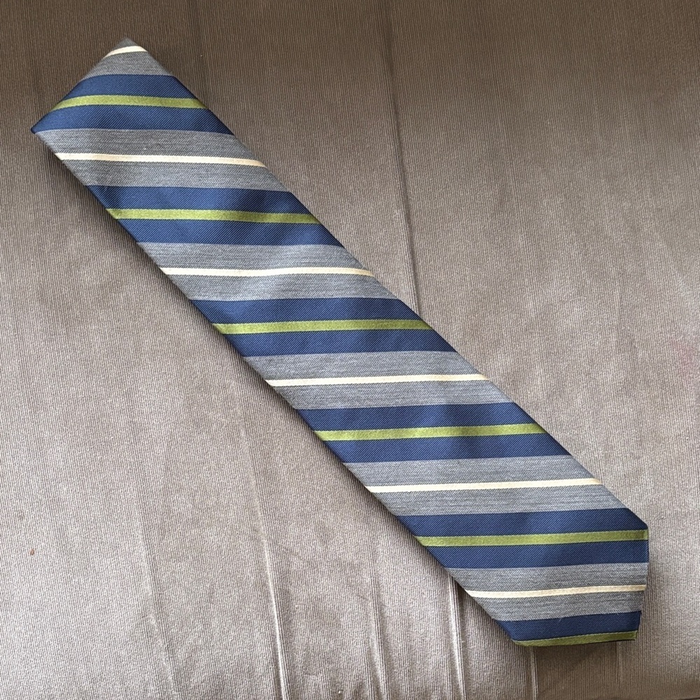 Tommy Hilfiger Blue and Green Striped Tie